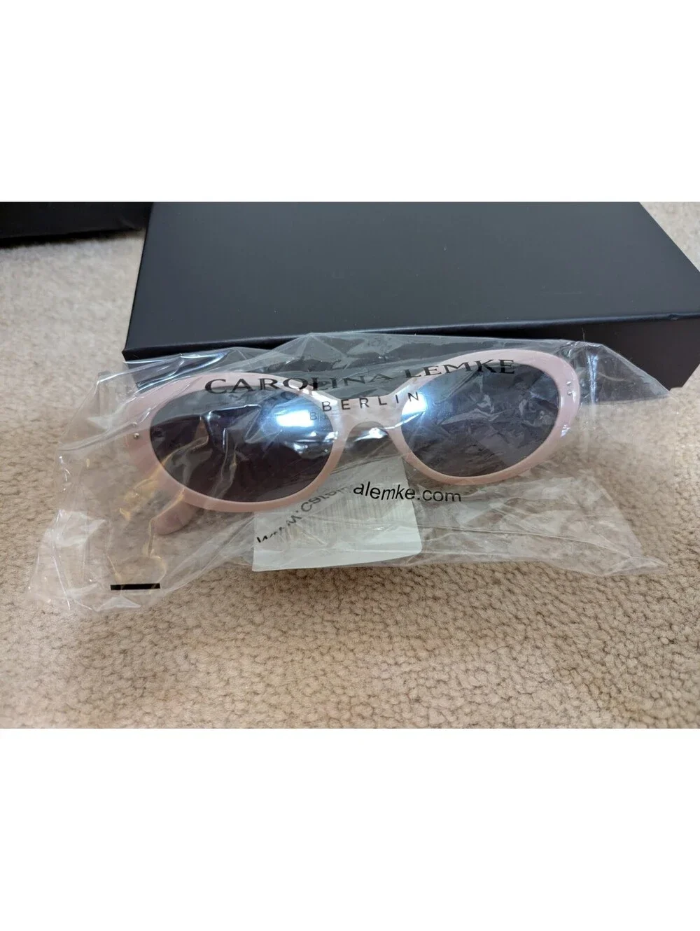Carolina Lemke Sunglasses Pink W/ Brown Lenses Cat Eye New In Box Carrying Case